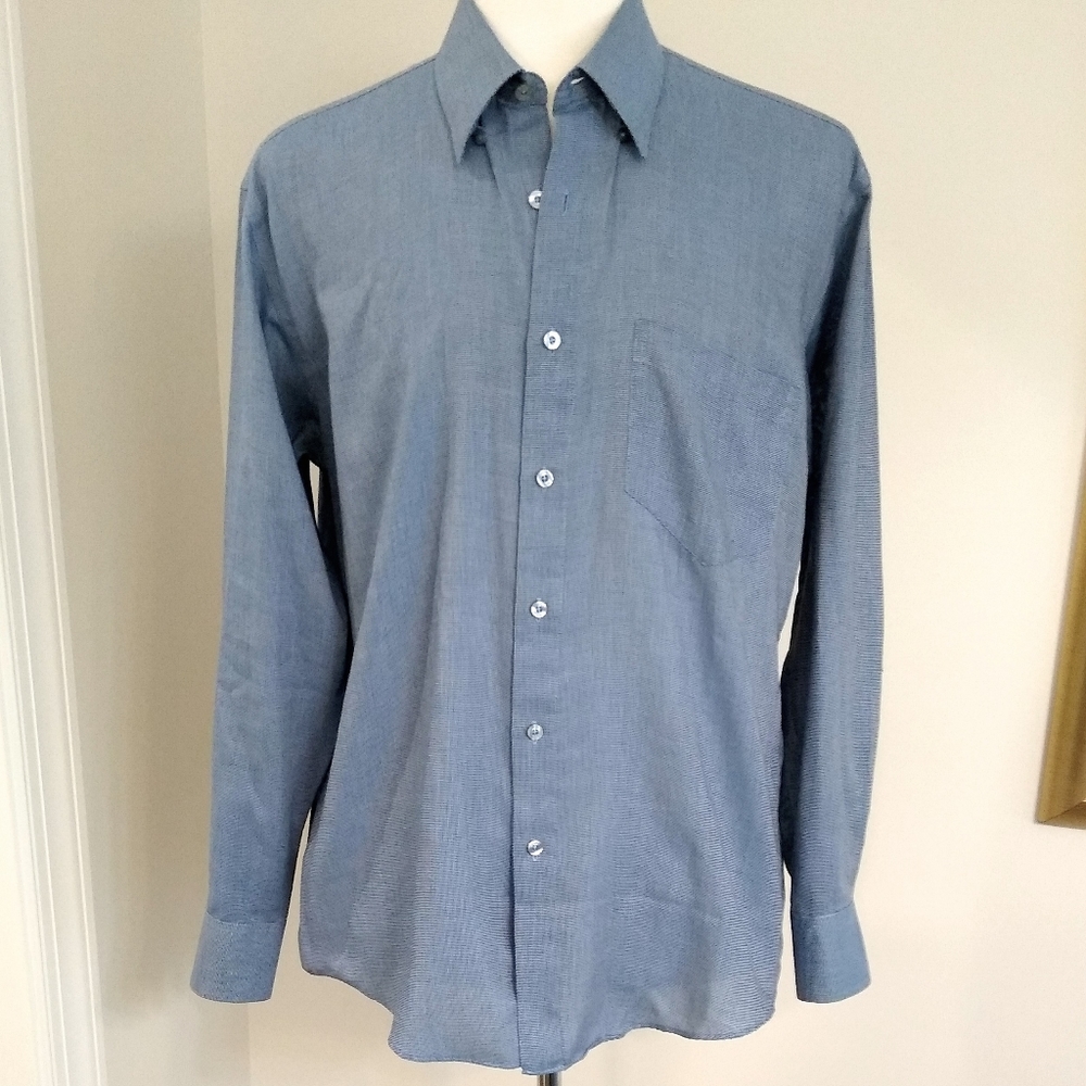 Yves Saint Laurent blue checked LS shirt, 16x34/35, Large
